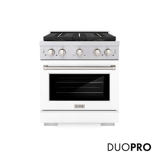 ZLINE 30 in. 4.2 cu. ft. Paramount Dual Fuel Range with 4 Burner DuoPro™ Cooktop and Electric Convection Oven with White Matte Door (PSDR-WM-30)