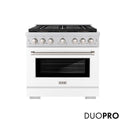 ZLINE 36 in. 5.2 cu. ft. Paramount Dual Fuel Range with 6 Burner DuoPro™ Cooktop and Electric Convection Oven with White Matte Door (PSDR-WM-36)