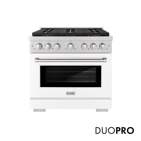 ZLINE 36 in. 5.2 cu. ft. Paramount Dual Fuel Range with 6 Burner DuoPro™ Cooktop and Electric Convection Oven with White Matte Door (PSDR-WM-36)