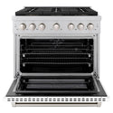 ZLINE 36 in. 5.2 cu. ft. Paramount Dual Fuel Range with 6 Burner DuoPro™ Cooktop and Electric Convection Oven with White Matte Door (PSDR-WM-36)