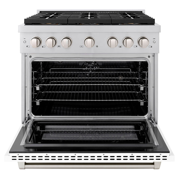 ZLINE 36 in. 5.2 cu. ft. Paramount Dual Fuel Range with 6 Burner DuoPro™ Cooktop and Electric Convection Oven with White Matte Door (PSDR-WM-36)