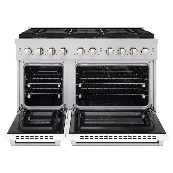 ZLINE 48 in. 6.7 cu. ft. Paramount Dual Fuel Range with 8 Burner DuoPro™ Cooktop and Dual Ovens with White Matte Doors (PSDR-WM-48)