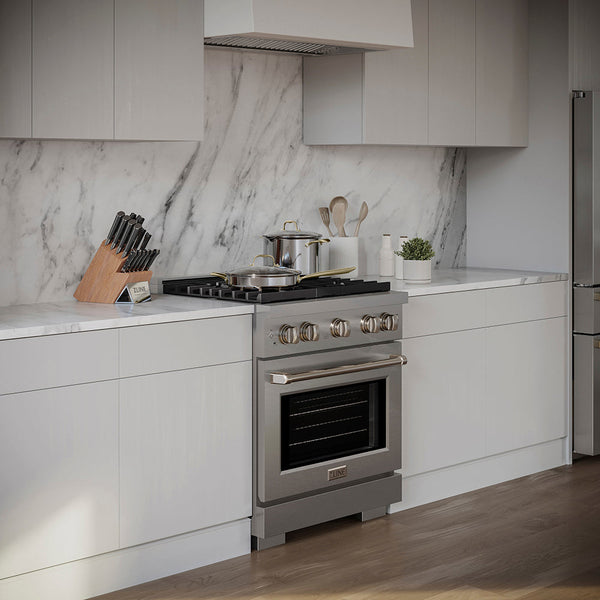 ZLINE 30 in. 4.2 cu. ft. Paramount Dual Fuel Range with 4 Burner DuoPro™ Cooktop and Electric Convection Oven in Stainless Steel (PSDR30)