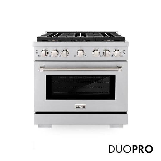 ZLINE 36 in. 5.2 cu. ft. Paramount Dual Fuel Range with 6 Burner DuoPro™ Cooktop and Electric Convection Oven in Stainless Steel (PSDR36)