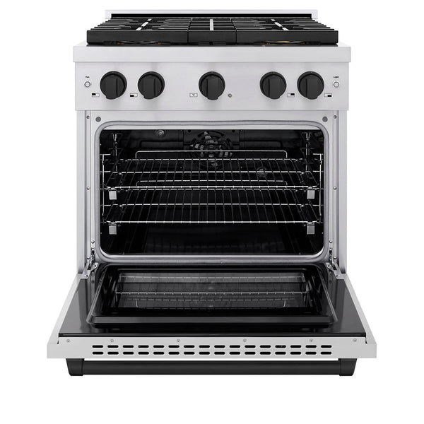 ZLINE Autograph Edition 30 in. 4.2 cu. ft. Paramount Dual Fuel Range with 4 Burner DuoPro™ Cooktop and Electric Convection Oven in Stainless Steel with Matte Black Accents (PSDRZ-30-MB)