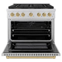 ZLINE Autograph Edition 36 in. 5.2 cu. ft. Paramount Dual Fuel Range with 6 Burner DuoPro™ Cooktop and Electric Convection Oven in Stainless Steel and Champagne Bronze Accents (PSDRZ-36-CB)