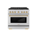 ZLINE Autograph Edition 36 in. 5.2 cu. ft. Paramount Dual Fuel Range with 6 Burner DuoPro™ Cooktop and Electric Convection Oven in Stainless Steel and Polished Gold Accents (PSDRZ-36-G)