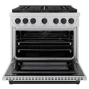 ZLINE Autograph Edition 36 in. 5.2 cu. ft. Paramount Dual Fuel Range with 6 Burner DuoPro™ Cooktop and Electric Convection Oven with White Matte Door and Matte Black Accents (PSDRZ-WM-36-MB)