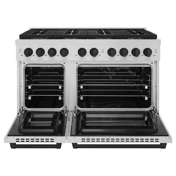 ZLINE Autograph Edition 48 in. 6.7 cu. ft. Paramount Dual Fuel Range with 8 Burner DuoPro™ Cooktop and Dual Ovens in Stainless Steel and Matte Black Accents (PSDRZ-48-MB)