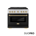 ZLINE Autograph Edition 36 in. 5.2 cu. ft. Paramount Dual Fuel Range with 6 Burner DuoPro™ Cooktop and Electric Convection Oven with Black Matte Door and Champagne Bronze Accents (PSDRZ-BLM-36-CB)