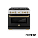 ZLINE Autograph Edition 36 in. 5.2 cu. ft. Paramount Dual Fuel Range with 6 Burner DuoPro™ Cooktop and Electric Convection Oven with Black Matte Door and Polished Gold Accents (PSDRZ-BLM-36-G)