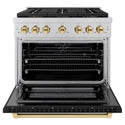 ZLINE Autograph Edition 36 in. 5.2 cu. ft. Paramount Dual Fuel Range with 6 Burner DuoPro™ Cooktop and Electric Convection Oven with Black Matte Door and Polished Gold Accents (PSDRZ-BLM-36-G)