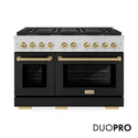 ZLINE Autograph Edition 48 in. 6.7 cu. ft. Paramount Dual Fuel Range with 8 Burner DuoPro™ Cooktop and Dual Ovens with Black Matte Doors and Champagne Bronze Accents (PSDRZ-BLM-48-CB)
