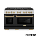 ZLINE Autograph Edition 48 in. 6.7 cu. ft. Paramount Dual Fuel Range with 8 Burner DuoPro™ Cooktop and Dual Ovens with Black Matte Doors and Polished Gold Accents (PSDRZ-BLM-48-G)