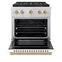ZLINE Autograph Edition 30 in. 4.2 cu. ft. Paramount Dual Fuel Range with 4 Burner DuoPro™ Cooktop and Electric Convection Oven in Stainless Steel with White Matte Door and Champagne Bronze Accents (PSDRZ-WM-30-CB)