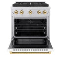 ZLINE Autograph Edition 30 in. 4.2 cu. ft. Paramount Dual Fuel Range with 4 Burner DuoPro™ Cooktop and Electric Convection Oven in Stainless Steel with White Matte Door and Polished Gold Accents (PSDRZ-WM-30-G)