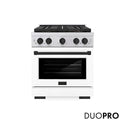 ZLINE Autograph Edition 30 in. 4.2 cu. ft. Paramount Dual Fuel Range with 4 Burner DuoPro™ Cooktop and Electric Convection Oven in Stainless Steel with White Matte Door and Matte Black Accents (PSDRZ-WM-30-MB)