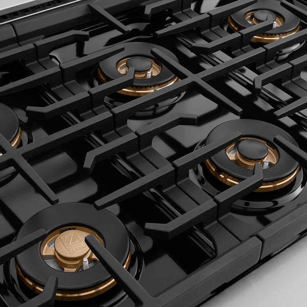 ZLINE Autograph Edition 36 in. 5.2 cu. ft. Paramount Dual Fuel Range with 6 Burner DuoPro™ Cooktop and Electric Convection Oven with White Matte Door and Champagne Bronze Accents (PSDRZ-WM-36-CB)