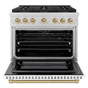 ZLINE Autograph Edition 36 in. 5.2 cu. ft. Paramount Dual Fuel Range with 6 Burner DuoPro™ Cooktop and Electric Convection Oven with White Matte Door and Champagne Bronze Accents (PSDRZ-WM-36-CB)