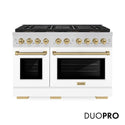 ZLINE Autograph Edition 48 in. 6.7 cu. ft. Paramount Dual Fuel Range with 8 Burner DuoPro™ Cooktop and Dual Ovens with White Matte Doors and Champagne Bronze Accents (PSDRZ-WM-48-CB)