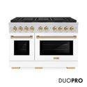 ZLINE Autograph Edition 48 in. 6.7 cu. ft. Paramount Dual Fuel Range with 8 Burner DuoPro™ Cooktop and Dual Ovens with White Matte Doors and Polished Gold Accents (PSDRZ-WM-48-G)