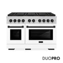 ZLINE Autograph Edition 48 in. 6.7 cu. ft. Paramount Dual Fuel Range with 8 Burner DuoPro™ Cooktop and Dual Ovens with White Matte Doors and Matte Black Accents (PSDRZ-WM-48-MB)