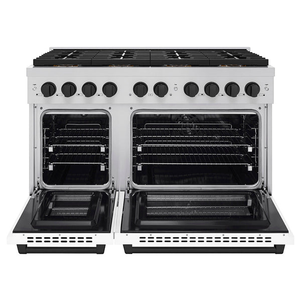 ZLINE Autograph Edition 48 in. 6.7 cu. ft. Paramount Dual Fuel Range with 8 Burner DuoPro™ Cooktop and Dual Ovens with White Matte Doors and Matte Black Accents (PSDRZ-WM-48-MB)