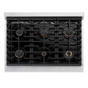 ZLINE Autograph Edition 36 in. 5.2 cu. ft. Paramount Dual Fuel Range with 6 Burner Gas Cooktop and Electric Convection Oven in Stainless Steel with Champagne Bronze Helix Handle and Knob Accents (SDRZ-36-KCB)