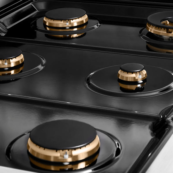 ZLINE Autograph Edition 36 in. 5.2 cu. ft. Paramount Dual Fuel Range with 6 Burner Gas Cooktop and Electric Convection Oven in Stainless Steel with Polished Nickel Helix Handle and Knob Accents (SDRZ-36-KPN)