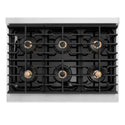 ZLINE Autograph Edition 36 in. 5.2 cu. ft. Paramount Dual Fuel Range with 6 Burner DuoPro™ Cooktop and Electric Convection Oven in Stainless Steel with Polished Gold Helix Handle and Accents (PSDRZ-36-KG)