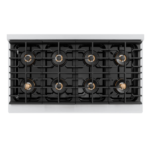 ZLINE Autograph Edition 48 in. 6.7 cu. ft. Paramount Dual Fuel Range with 8 Burner DuoPro™ Cooktop and Dual Ovens in Stainless Steel with Polished Gold Helix Handles and Accents (PSDRZ-48-KG)