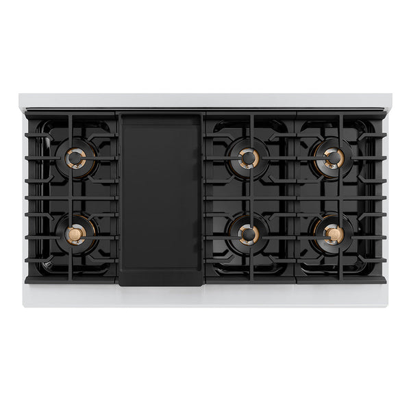 ZLINE Autograph Edition 48 in. 6.7 cu. ft. Paramount Dual Fuel Range with 8 Burner DuoPro™ Cooktop and Dual Ovens in Stainless Steel with Polished Nickel Helix Handles and Accents (PSDRZ-48-KPN)