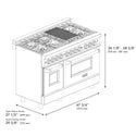 ZLINE 48 in. 6.0 cu. ft. Dual Fuel Range with Gas Stove and Electric Oven in Fingerprint Resistant Stainless Steel (RA-SN-48) dimensional diagram with measurements.