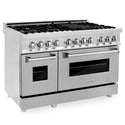 ZLINE 48 in. 6.0 cu. ft. Dual Fuel Range with Gas Stove and Electric Oven in Fingerprint Resistant Stainless Steel (RA-SN-48) side, oven closed.