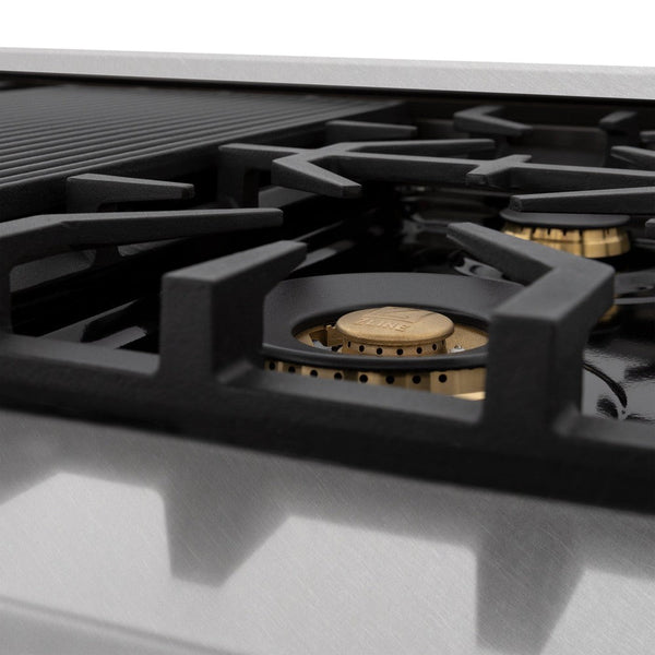 ZLINE Autograph Edition 48 in. 6.0 cu. ft. Dual Fuel Range with Gas Stove and Electric Oven in DuraSnow® Stainless Steel with White Matte Doors and Champagne Bronze Accents (RASZ-WM-48-CB)-Ranges-RASZ-WM-48-CB ZLINE Kitchen and Bath