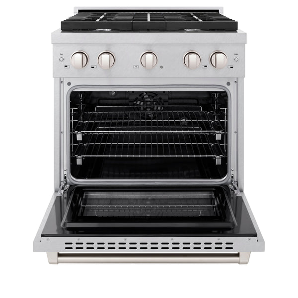 ZLINE 30 in. 4.2 cu. ft. Paramount Dual Fuel Range with 4 Burner Gas Cooktop and Electric Convection Oven in Satin Stainless Steel (SDRS-30)