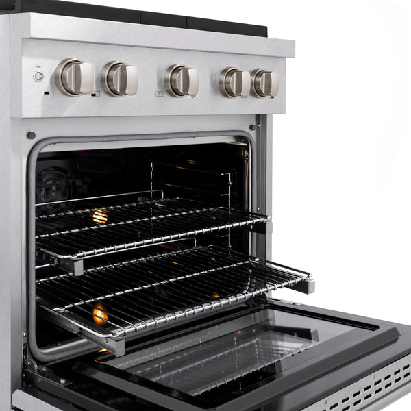ZLINE 30 in. 4.2 cu. ft. Paramount Dual Fuel Range with 4 Burner Gas Cooktop and Electric Convection Oven in Satin Stainless Steel (SDRS-30)