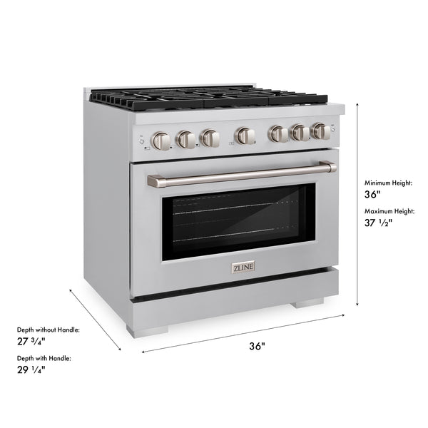 ZLINE 36 in. 5.2 cu. ft. Paramount Gas Range with Convection Gas Oven in Stainless Steel with 6 Brass Burners (SGR-BR-36)
