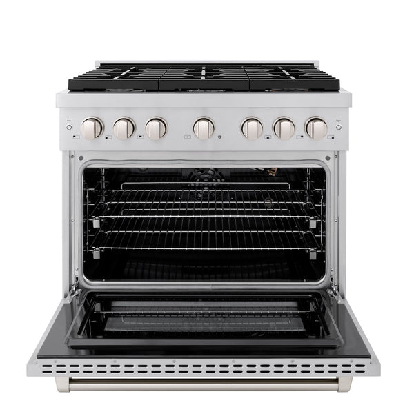 ZLINE 36 in. 5.2 cu. ft. Paramount Gas Range with Convection Gas Oven in Stainless Steel with 6 Brass Burners (SGR-BR-36)