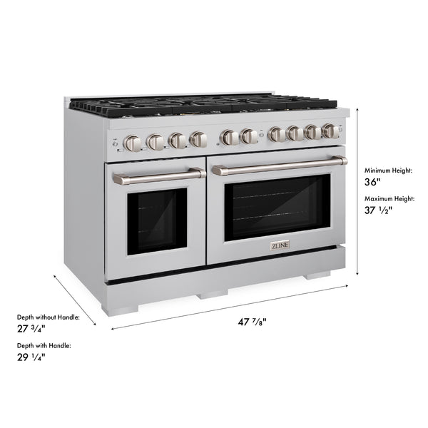 ZLINE 48 in. 6.7 cu. ft. Paramount Double Oven Gas Range with 8 Burner Cooktop in Stainless Steel (SGR48)