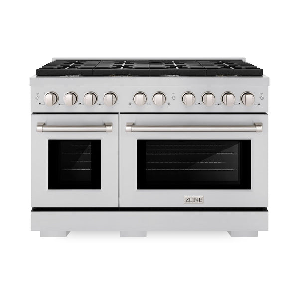 ZLINE 48 in. 6.7 cu. ft. 8 Burner Double Oven Gas Range in Stainless Steel (SGR48) front.