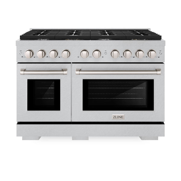 ZLINE 48 in. 6.7 cu. ft. Paramount Double Oven Gas Range with 8 Burner Cooktop in Satin Stainless Steel (SGRS-48)