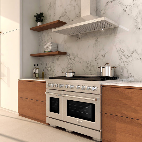 ZLINE 48 in. 6.7 cu. ft. Paramount Double Oven Gas Range with 8 Burner Cooktop in Satin Stainless Steel (SGRS-48)