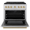 ZLINE Autograph Edition 48 in. 6.7 cu. ft. Paramount Double Oven Gas Range with 8 Burner Cooktop in Black Stainless Steel and Polished Gold Helix Handles and Knob Accents (SGRBZ-48-KG)