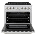 ZLINE Autograph Edition 36 in. 5.2 cu. ft. Paramount Gas Range with 6 Burner Cooktop and Convection Gas Oven in Stainless Steel with Polished Nickel Helix Handle and Knob Accents (SGRZ-36-KPN)