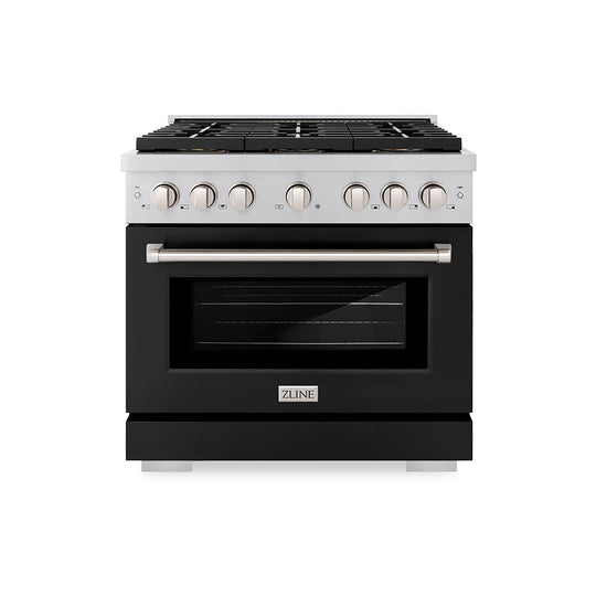 ZLINE 36 in. 5.2 cu. ft. Paramount Gas Range with 6 Burner DuoPro™ Cooktop and Convection Gas Oven with Black Matte Door (PSGR-BLM-36)