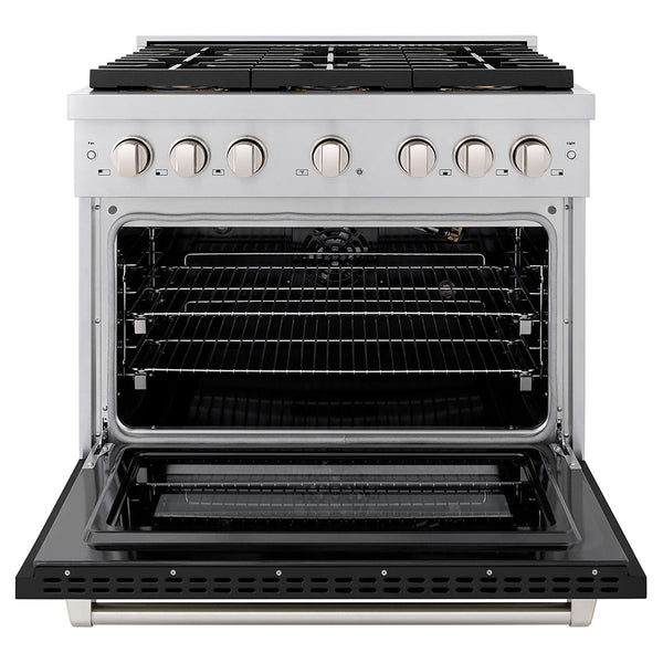 ZLINE 36 in. 5.2 cu. ft. Paramount Gas Range with 6 Burner DuoPro™ Cooktop and Convection Gas Oven with Black Matte Door (PSGR-BLM-36)