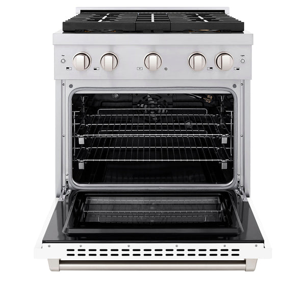 ZLINE 30 in. 4.2 cu. ft. Paramount Gas Range with 4 Burner DuoPro™ Cooktop and Convection Gas Oven with White Matte Door (PSGR-WM-30)