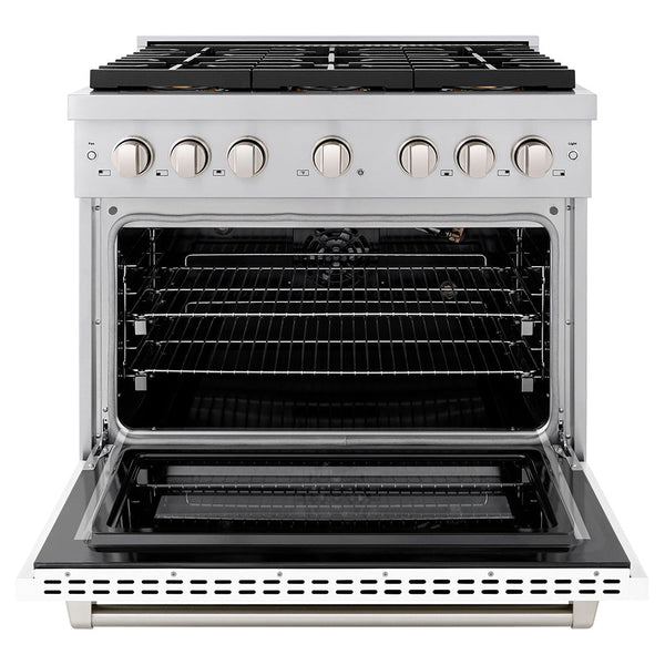 ZLINE 36 in. 5.2 cu. ft. Paramount Gas Range with 6 Burner DuoPro™ Cooktop and Convection Gas Oven with White Matte Door (PSGR-WM-36)