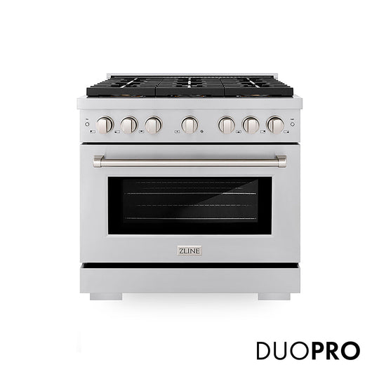ZLINE 36 in. 5.2 cu. ft. Paramount Gas Range with 6 Burner DuoPro™ Cooktop and Convection Gas Oven in Stainless Steel (PSGR36)